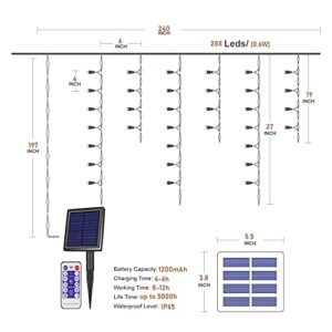 FALUOS LED Solar Icicle String Lights 20Ft 288 LEDs Waterproof Extendable Christmas Curtain String Lights Decorations for Bedroom Patio Yard Garden Wedding Party(Warm White)