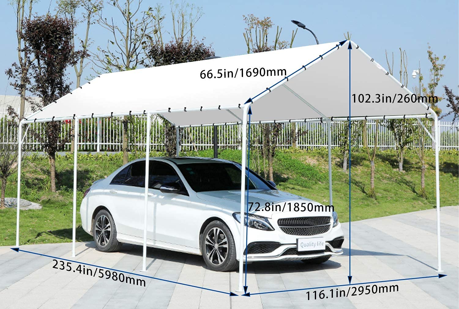 MeetPerfect Extra Large Heavy Duty Carport 10 x 20 ft. Outdoor Auto and Boat Shelter Tent Gazebo Portable Garage for Party Wedding Garden Storage Shed, Waterproof and UV-Proof Fabric- White