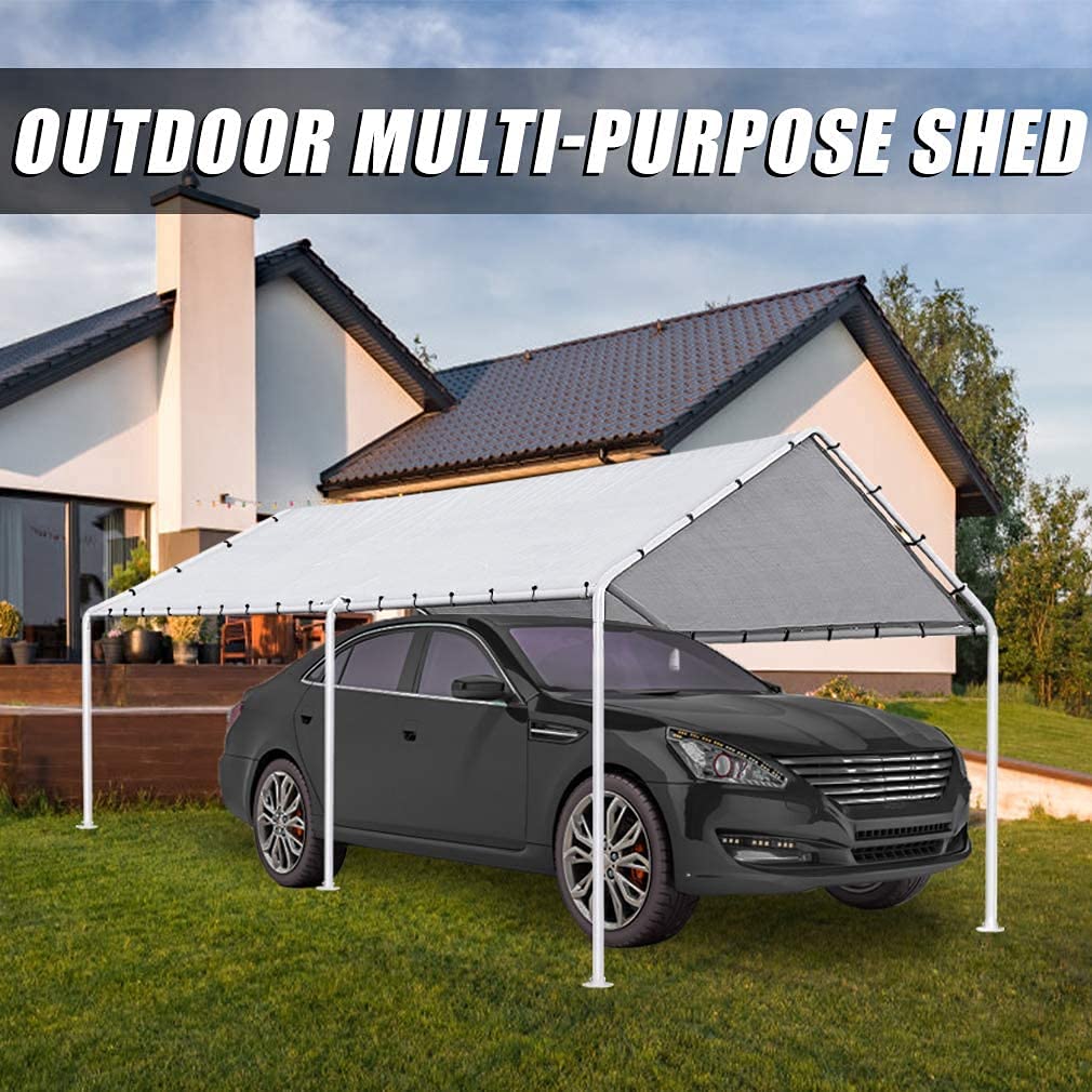 MeetPerfect Extra Large Heavy Duty Carport 10 x 20 ft. Outdoor Auto and Boat Shelter Tent Gazebo Portable Garage for Party Wedding Garden Storage Shed, Waterproof and UV-Proof Fabric- White