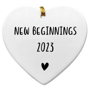 new beginnings 2023, new home, new house keepsake, home ornament, ceramic keepsake, 2023 new start, friend gift, 3 inch flat heart ceramic with gift box