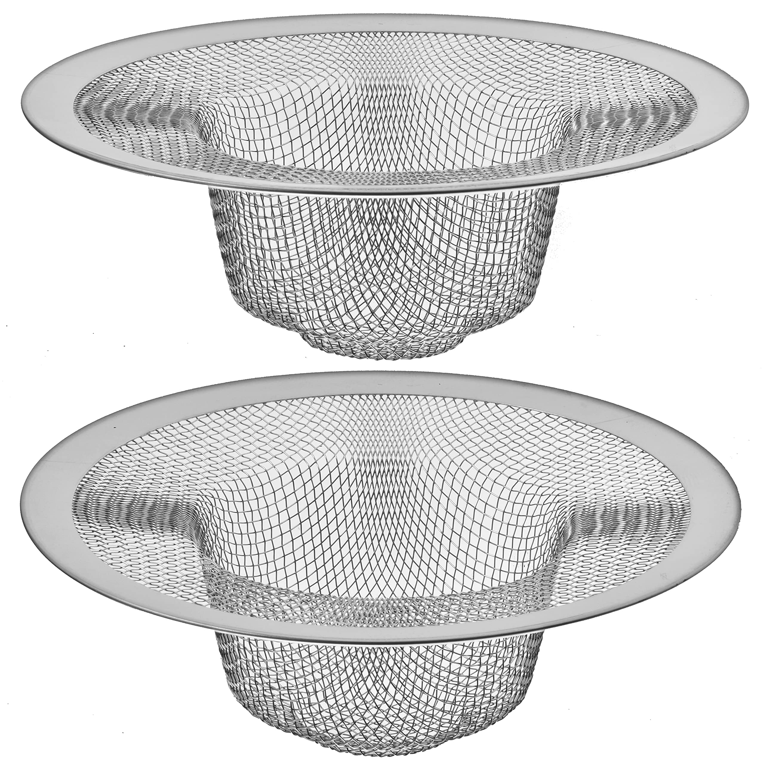 2 Pack - 4.5" Top / 3" Mesh Basket - Kitchen Sink Drain Strainer Stainless Steel Large Basket Food Catcher. Fast Flow and Effective Full Mesh Basket