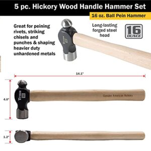 Titan 85070 5-Piece Hickory Wood Handle Hammer Set