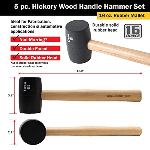 Titan 85070 5-Piece Hickory Wood Handle Hammer Set