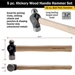 Titan 85070 5-Piece Hickory Wood Handle Hammer Set