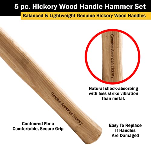 Titan 85070 5-Piece Hickory Wood Handle Hammer Set