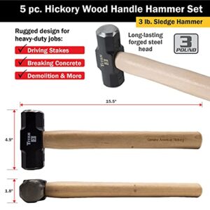 Titan 85070 5-Piece Hickory Wood Handle Hammer Set