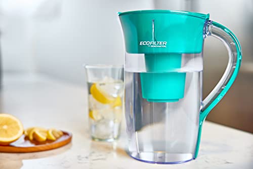 EcoFilter 10 Cup Filtered Pitcher by ZeroWater, No Plastic Shell, Reduces Chlorine Smell and Taste, Clear and Green