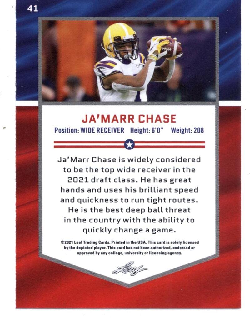 2021 Leaf Draft Gold #41 Ja'Marr Chase LSU Tigers All-American (Cincinnati Bengals) (RC - Rookie Card) NFL Football Card NM-MT