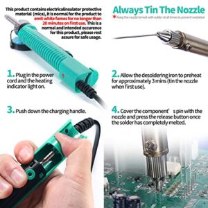 YIHUA 929D-V Electric Desoldering Soldering Iron Solder Sucker Desoldering Pump with Shorter Charging Handle and Desoldering Nozzles 1.0mm 1.2mm for Through-Hole Desoldering