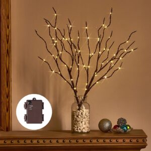 birchlitland lighted brown branches 18in 70l warm white fairy lights, led willow branch lights with timer battery operated for home bedroom living room vase decoration