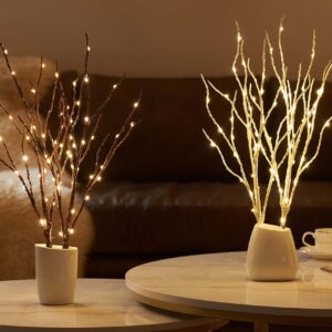 Birchlitland Lighted Brown Branches 18IN 70L Warm White Fairy Lights, LED Willow Branch Lights with Timer Battery Operated for Home Bedroom Living Room Vase Decoration