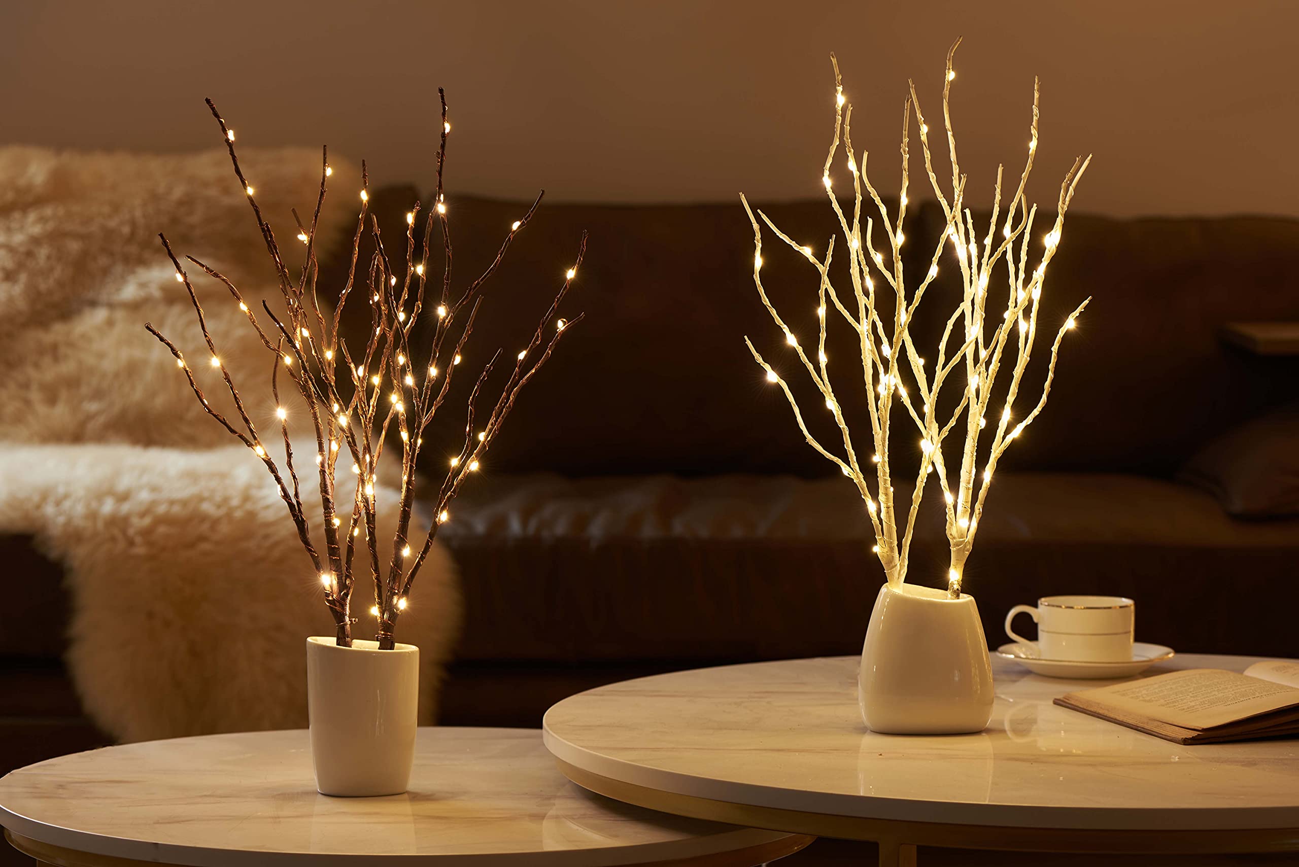 Birchlitland Lighted Brown Branches 18IN 70L Warm White Fairy Lights, LED Willow Branch Lights with Timer Battery Operated for Home Bedroom Living Room Vase Decoration