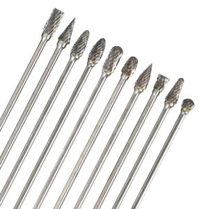 aysum 10pcs 1/8 shank long double cut tungsten carbide burrs for dremel, rotary burr bits rotary files burr set for die grinder rotary tool, 4-inch length