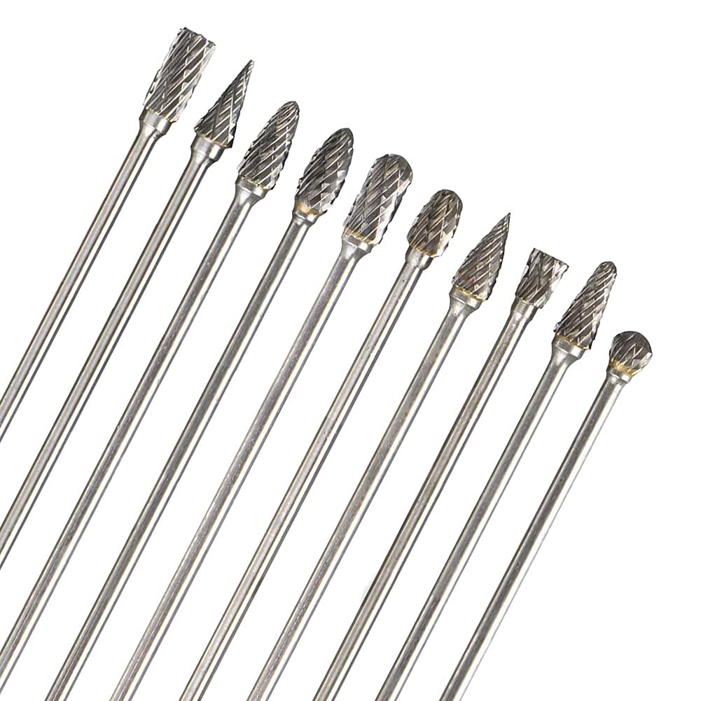 AYSUM 10pcs 1/8 Shank Long Double Cut Tungsten Carbide Burrs for Dremel, Rotary Burr Bits Rotary Files Burr Set for Die Grinder Rotary Tool, 4-Inch Length