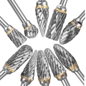 AYSUM 10pcs 1/8 Shank Long Double Cut Tungsten Carbide Burrs for Dremel, Rotary Burr Bits Rotary Files Burr Set for Die Grinder Rotary Tool, 4-Inch Length