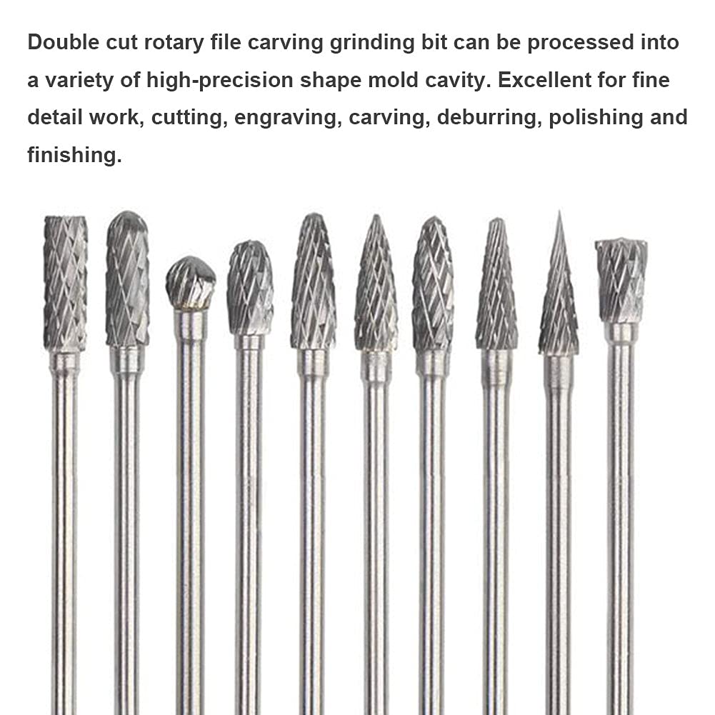 AYSUM 10pcs 1/8 Shank Long Double Cut Tungsten Carbide Burrs for Dremel, Rotary Burr Bits Rotary Files Burr Set for Die Grinder Rotary Tool, 4-Inch Length