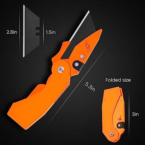 Lichamp 6-Pack Folding Utility Knife Box Cutter, Quick Change Razor Knife Utility Pocket Construction Blade Knife, (Orange, C6OG)