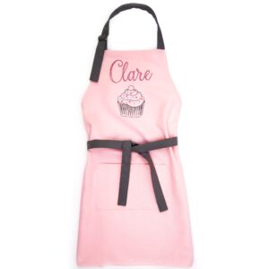 romeoshop custom apron for women, personalized apron for kid girl, cooking baking kitchen gift (01 pink)