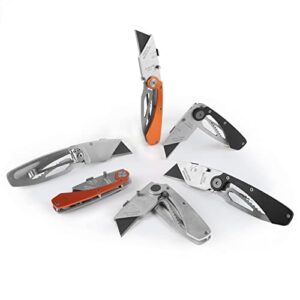 lichamp 6-pack folding utility knife box cutter with sk2 blades, quick change razor knife utility pocket construction blade knife, (black+silver+orange, d6m1)