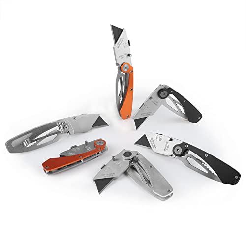 Lichamp 6-Pack Folding Utility Knife Box Cutter with SK2 Blades, Quick Change Razor Knife Utility Pocket Construction Blade Knife, (Black+Silver+Orange, D6M1)