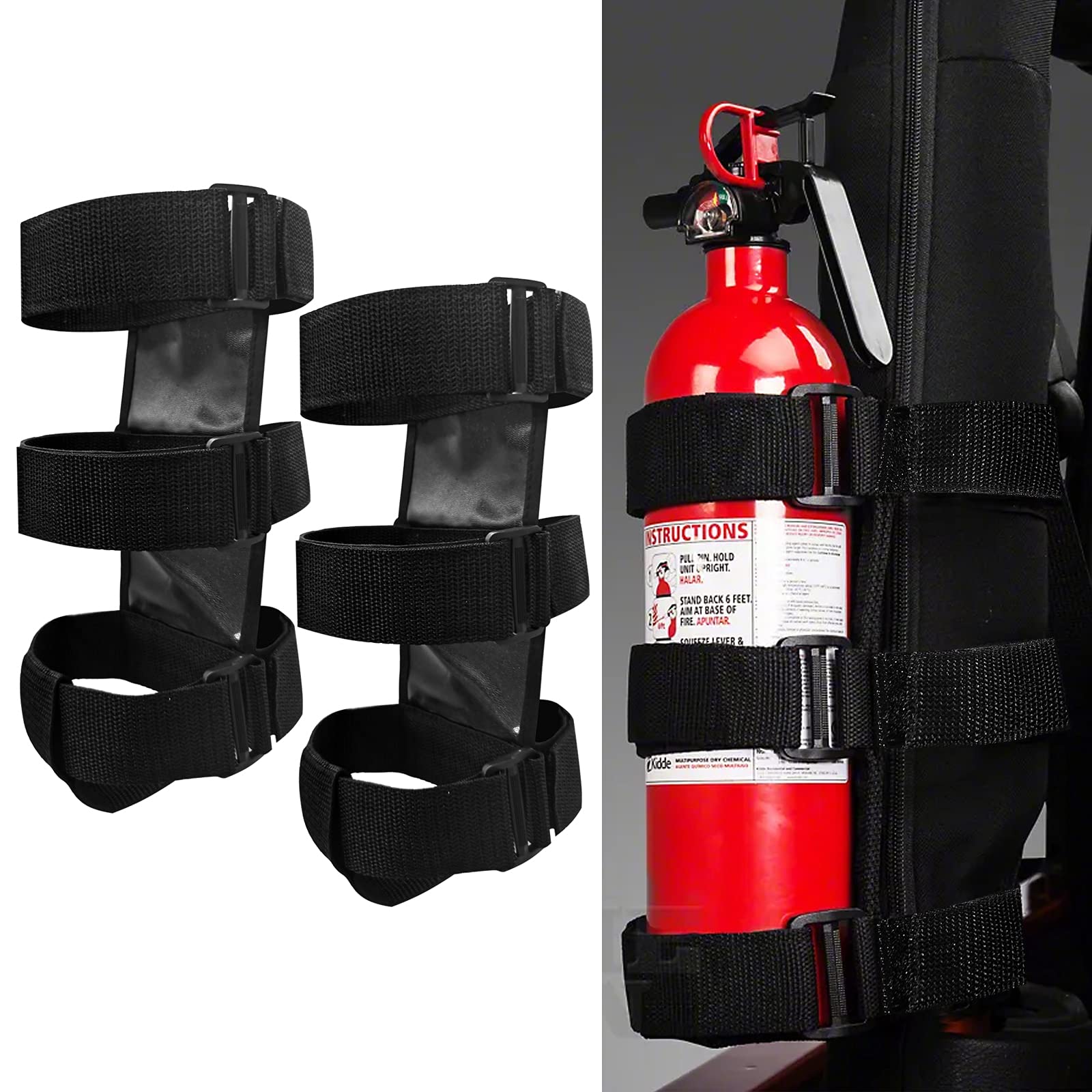Car Roll Bar Fire Extinguisher Holder Replacement for Jeep Wrangler CJ YJ TJ LJ JK JKU JL JLU, Polaris Ranger RZR General RS1, Can Am Maverick X3 & More - Adjustable Extinguisher Mount Strap
