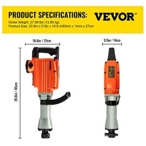 VEVOR Demolition Jack Hammer 3600W Concrete Breaker 1400 BPM Heavy Duty Electric 4pcs Chisels Bit w/Gloves & 360°Swiveling Front Handle for Trenching, Chipping, Breaking Holes