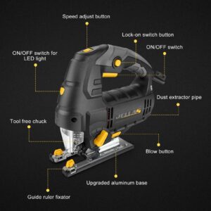 JigSaw, 6.7Amp Power Jig Saws with LED Light,10 Blades, 800-3000 SPM Jig Saw, 6 Variable Speed, 0°-45° Bevel Cutting, 4 Orbital Sets, 3M AC Cord