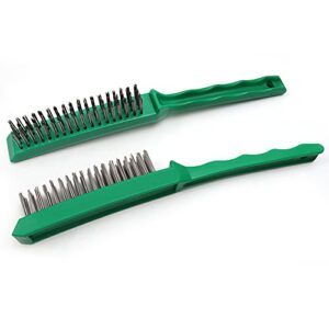 Wire Brush Set,2 Pieces Stainless Steel Wire Scratch Brushes for Cleaning Rust,Paint,Welding Slag,Corrosion Removal,with 14" Long Plastic Handle,Green,Large