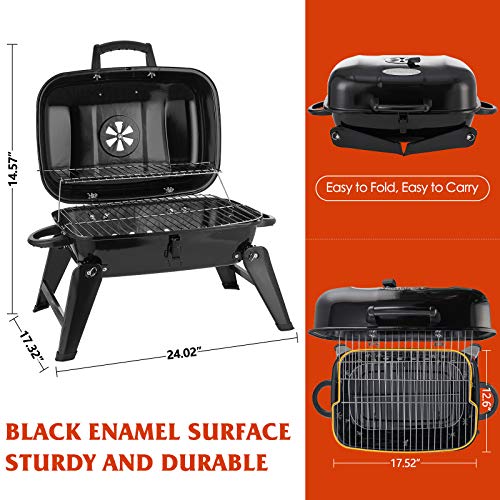 CUSIMAX Charcoal BBQ Grill, Portable Small Grills and Smokers Folding Tabletop Grills, for Camping Patio Backyard and Anywhere Outdoor Cooking, 18-Inch, Black