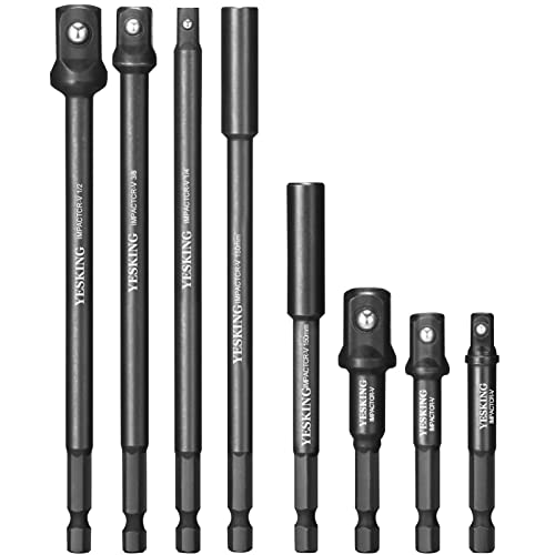 YESKING Impact Socket Adapter Set with Magnetic Extension Bit Holder, Drill Sockets Adapters 1/4" 3/8" 1/2" Drive Power Adapter Set for Power Drills & Impact Drivers (3" 4-Piece & 6" 4-Piece)