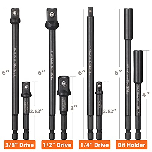 YESKING Impact Socket Adapter Set with Magnetic Extension Bit Holder, Drill Sockets Adapters 1/4" 3/8" 1/2" Drive Power Adapter Set for Power Drills & Impact Drivers (3" 4-Piece & 6" 4-Piece)
