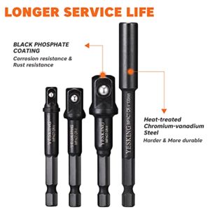 YESKING Impact Socket Adapter Set with Magnetic Extension Bit Holder, Drill Sockets Adapters 1/4" 3/8" 1/2" Drive Power Adapter Set for Power Drills & Impact Drivers (3" 4-Piece & 6" 4-Piece)