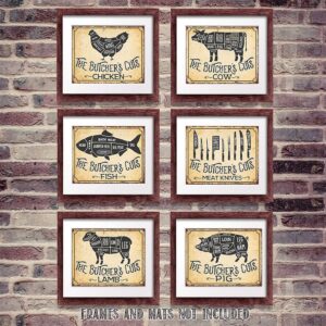 The Butcher's Cut Set of 6-8x10 Unframed Gallery Wall Art Prints - Makes Great Meat Shop and Kitchen Decor Under $20