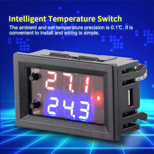 Eujgoov Digital Display Microcomputer Thermostat Temperature Controller Switch Temperature Sensor Microcomputer Thermostat for Air Conditioning System DC12V