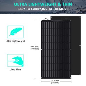 AUECOOR 2 pcs 100 watts 12 Volts ETFE Monocrystalline Flexible Solar Panel Off-Grid for RV Boat Cabin Van Car Uneven Surfaces Bendable