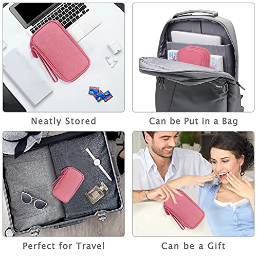 FYY Electronic Organizer, Travel Bag, Pouch, Carry Case Portable Waterproof Double Layers for Cable, Cord, Charger, Phone, Earphone Pink