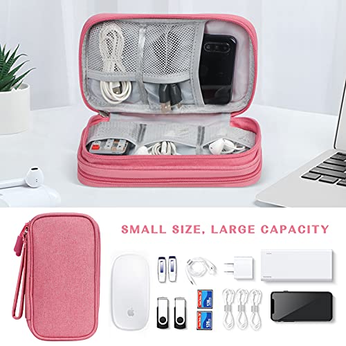 FYY Electronic Organizer, Travel Bag, Pouch, Carry Case Portable Waterproof Double Layers for Cable, Cord, Charger, Phone, Earphone Pink