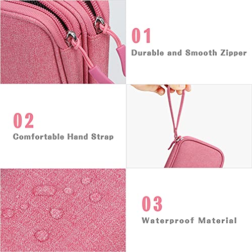 FYY Electronic Organizer, Travel Bag, Pouch, Carry Case Portable Waterproof Double Layers for Cable, Cord, Charger, Phone, Earphone Pink