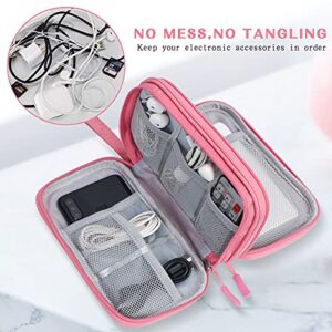 FYY Electronic Organizer, Travel Bag, Pouch, Carry Case Portable Waterproof Double Layers for Cable, Cord, Charger, Phone, Earphone Pink