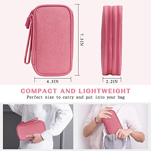 FYY Electronic Organizer, Travel Bag, Pouch, Carry Case Portable Waterproof Double Layers for Cable, Cord, Charger, Phone, Earphone Pink