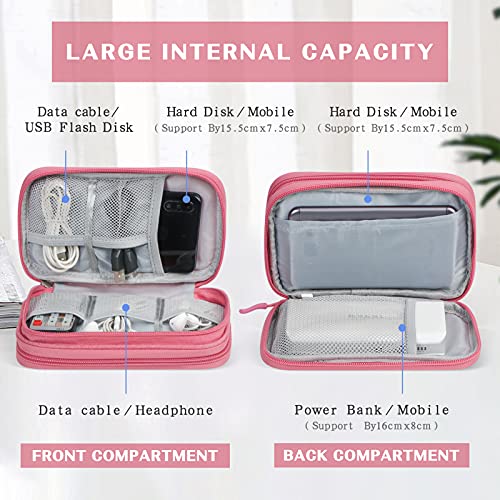 FYY Electronic Organizer, Travel Bag, Pouch, Carry Case Portable Waterproof Double Layers for Cable, Cord, Charger, Phone, Earphone Pink