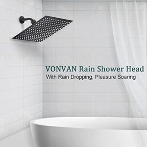 𝑽𝒐𝒏𝒗𝒂𝒏 High Pressure Shower Head, 12" Matte Black Solid Stainless Steel Rain Shower Head,High Flow Ultra-Thin Rainfall Shower Head Easy to Clean & Install,Full Body Coverage Waterfall Showerhead