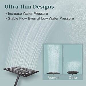 𝑽𝒐𝒏𝒗𝒂𝒏 High Pressure Shower Head, 12" Matte Black Solid Stainless Steel Rain Shower Head,High Flow Ultra-Thin Rainfall Shower Head Easy to Clean & Install,Full Body Coverage Waterfall Showerhead