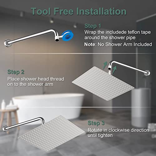 Vonvan 𝟭𝟲'' Rain Shower Head, California Compliant 1.8 GPM Shower Heads High Pressure, Large Brushed Nickel Square Shower Head, Easy Install Rainfall Shower Head with Anti-Clogging Silicone Nozzles