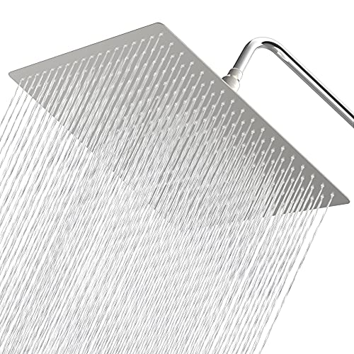 Vonvan 𝟭𝟲'' Rain Shower Head, California Compliant 1.8 GPM Shower Heads High Pressure, Large Brushed Nickel Square Shower Head, Easy Install Rainfall Shower Head with Anti-Clogging Silicone Nozzles