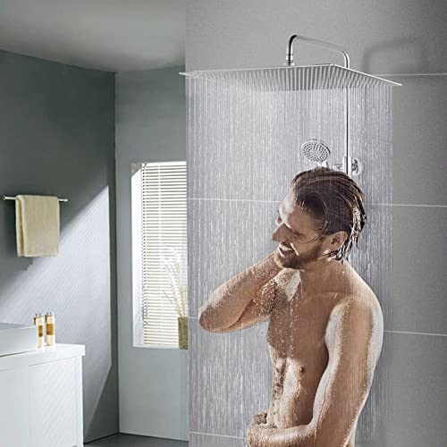 Vonvan 𝟭𝟲'' Rain Shower Head, California Compliant 1.8 GPM Shower Heads High Pressure, Large Brushed Nickel Square Shower Head, Easy Install Rainfall Shower Head with Anti-Clogging Silicone Nozzles