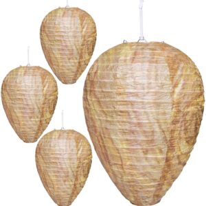 4 Pack Fake Hornet Nest Decoy, Wasp & Carpenter Bee Repellent Outdoor Hanging, Wasp Deterrent, Repellent Nest for Carpenter Bee, Hornets,Yellow Jackets