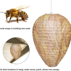 4 Pack Fake Hornet Nest Decoy, Wasp & Carpenter Bee Repellent Outdoor Hanging, Wasp Deterrent, Repellent Nest for Carpenter Bee, Hornets,Yellow Jackets