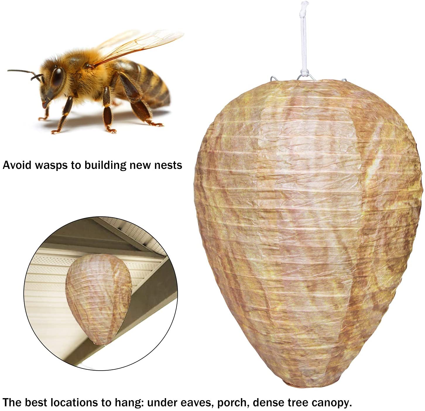 4 Pack Fake Hornet Nest Decoy, Wasp & Carpenter Bee Repellent Outdoor Hanging, Wasp Deterrent, Repellent Nest for Carpenter Bee, Hornets,Yellow Jackets