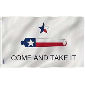 anley fly breeze 3x5 foot texas come and take it flag - vivid color and fade proof - canvas header and double stitched - gonzales historical flags polyester with brass grommets 3 x 5 ft